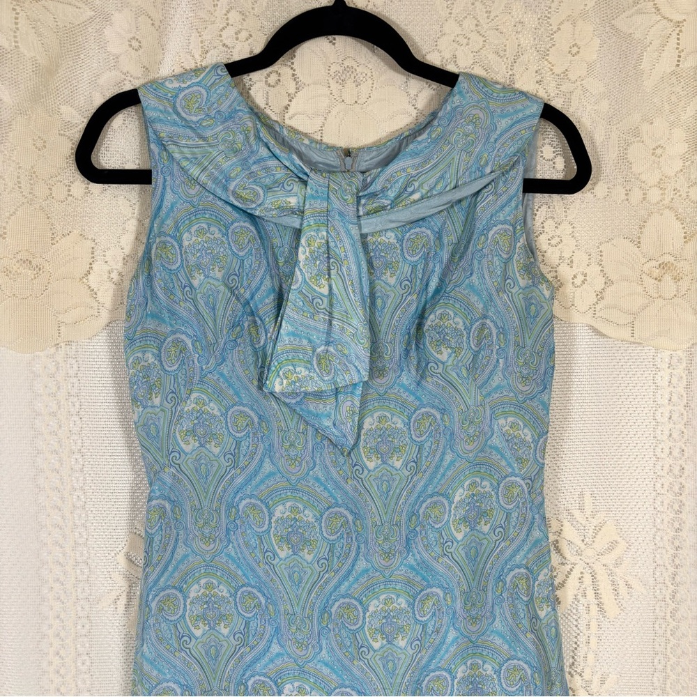 Vintage 50s 60s Dallaird's Mod Paisley Dress Pastel Blue Green Retro Size Xs - Picture 4 of 8